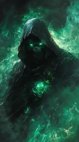 Necrotic specter in emerald plasma, hooded entropy conduit.