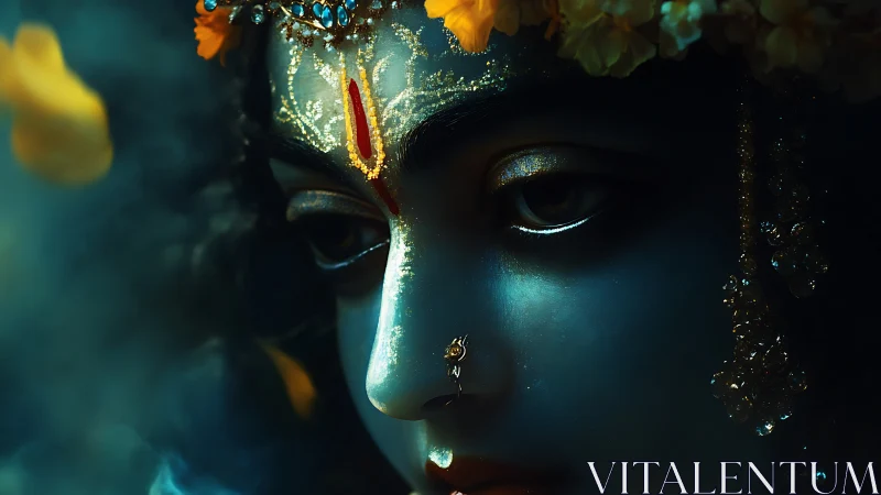 Divine blue visage rendered in cinematic chiaroscuro detail
