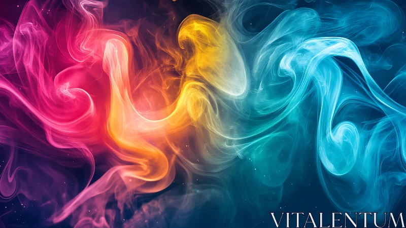 Colored smoke wisps in abstract tri-tone digital artwork.