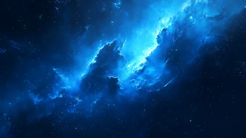 Blue nebula cloud structure against deep star field.
