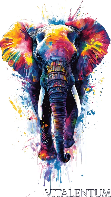Radiant rainbow elephant steps forward in bold splashes of color