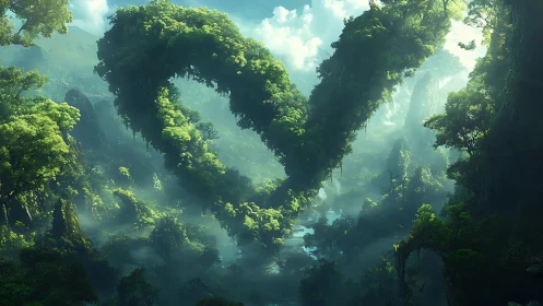 Mystical Forest Canyon with Towering Cliffs and Ethereal Mist.