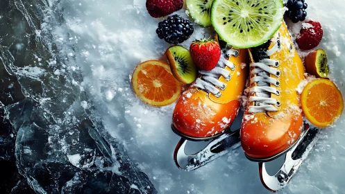 Citrus skates carve frosty ice beneath jewel toned berries