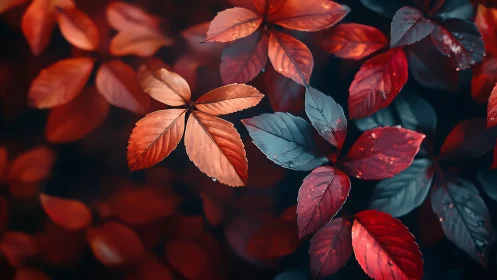 Crimson leaves trade whispers with cool midnight shadows