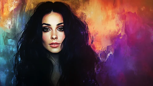 Midnight muse framed in molten sunset color storms.