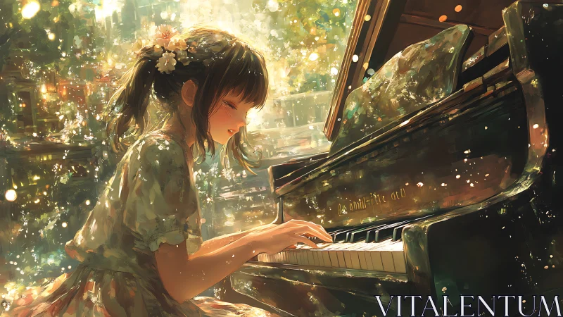 Soft afternoon piano dream with sunlight and drifting petals.
