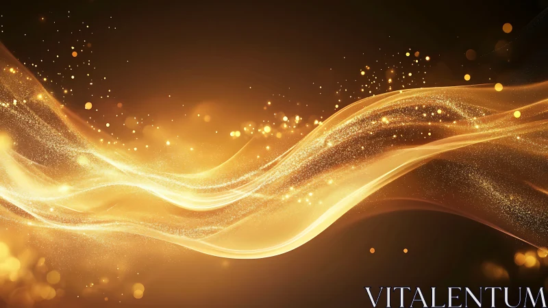 Golden luminous energy waves flow diagonally across dark space