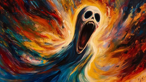 Colorstorm spirit howls through a swirling cosmic vortex