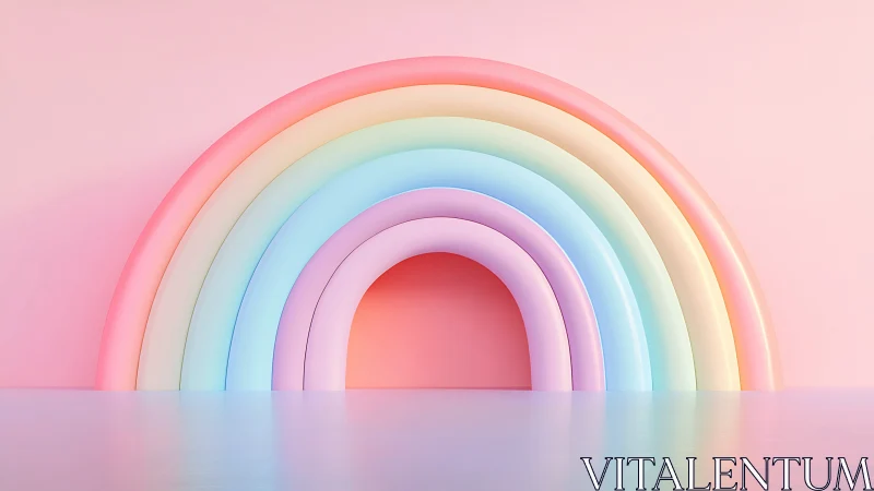 Pastel multi-arch rainbow structure on reflective surface