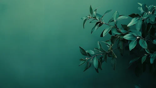 Minimalist botanical branch on green background, modern style.