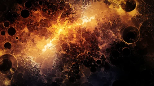 Fractal cosmic nebula with glowing molten circles field.