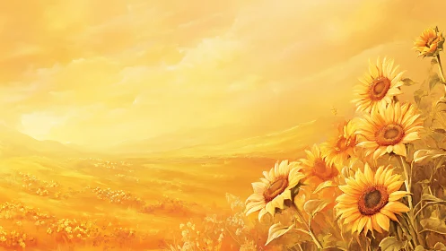 Radiant sunflowers glow warmly across a golden summer field