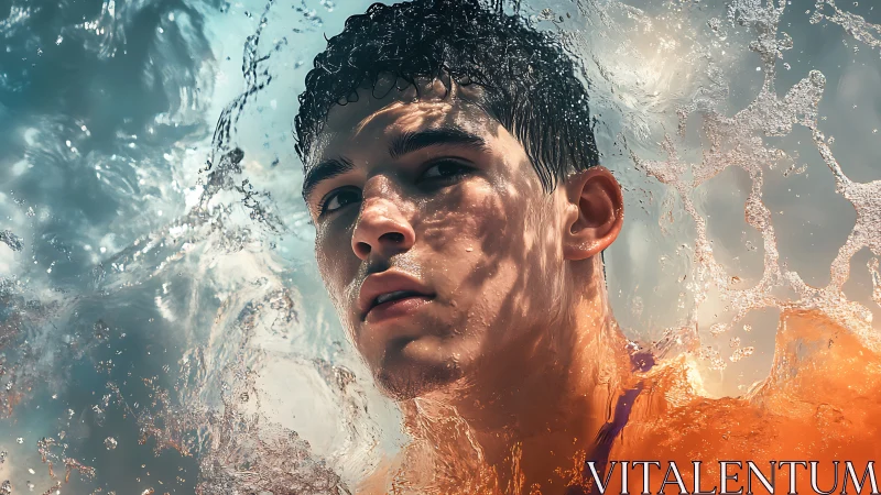 Young swimmer&rsquo;s face framed by splashing water motion