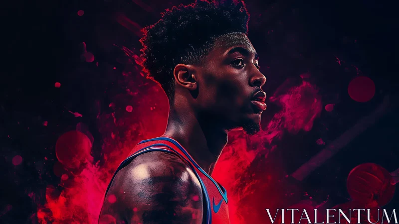 Rising court star framed in bold neon game-time glow.