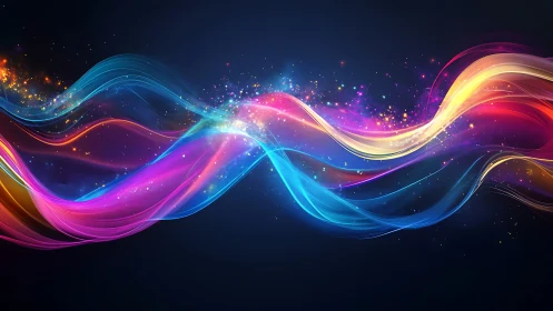 Glowing rainbow waves of light dancing across a starry night.