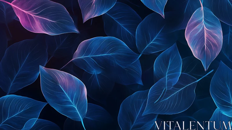 Glowing blue leaves drift across a dark ethereal background.