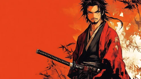 Scarlet sky listens as a lone samurai sharpens his silence