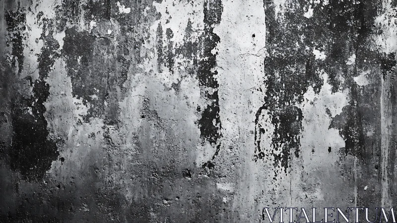 Weathered concrete wall exhibits high-contrast peeling patina texture