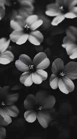 Delicate petals unfurl against darkness, revealing nature's monochromatic poetry