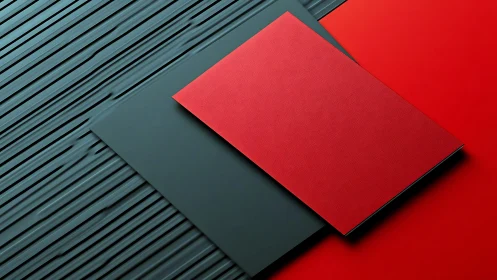 Geometric red and gray boards on ridged minimal backdrop.