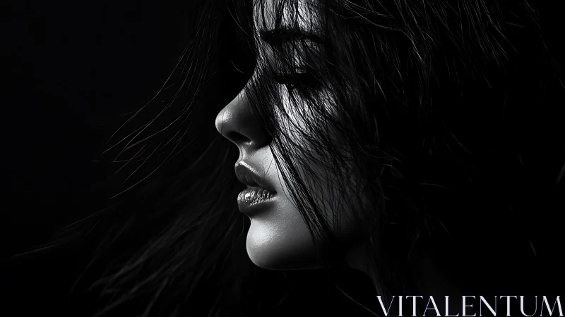 Female profile rendered in high contrast monochrome lighting