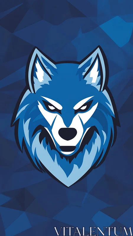 Blue wolf mascot logo on dark geometric blue background.