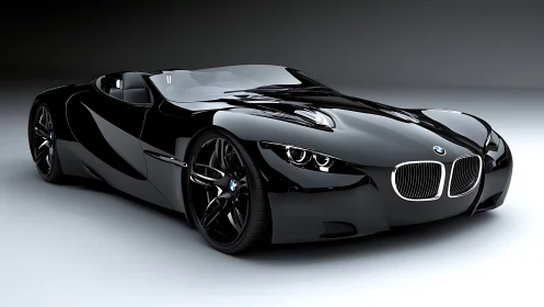 Sleek black BMW roadster concept in studio lighting.