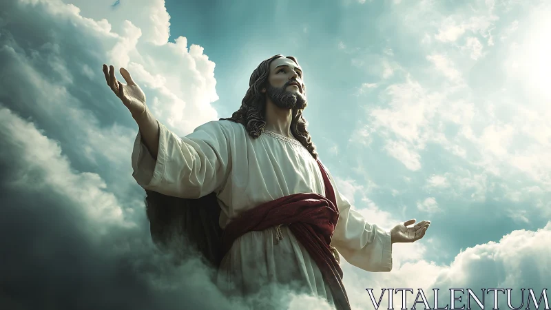 Cloud-framed robed figure rendered with high-dynamic sky lighting