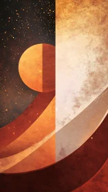 Abstract sun and orbit shapes glow in warm cosmic space