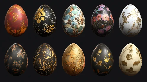 Golden patterned eggs glow softly with elegant floral art