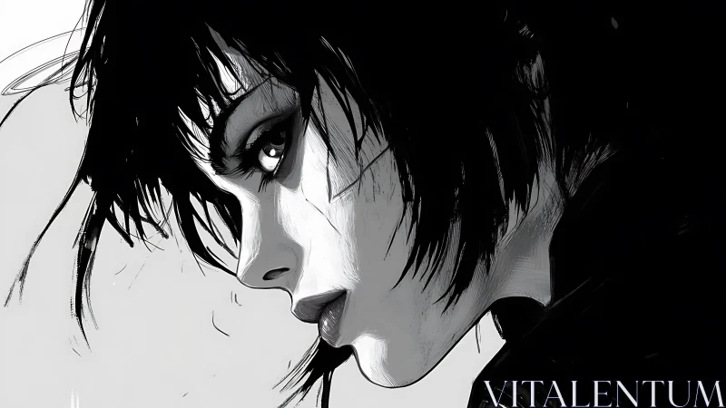 Monochrome profile portrait of introspective woman in chiaroscuro