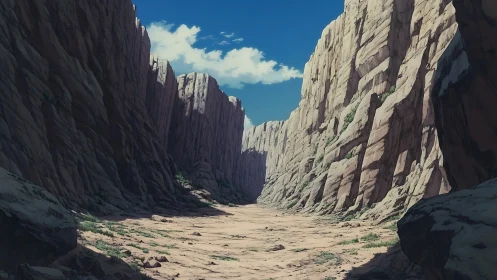 Eroded sandstone canyon corridor under high-noon illumination.