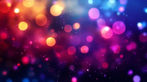 Vibrant abstract bokeh lights in colorful gradient style background.