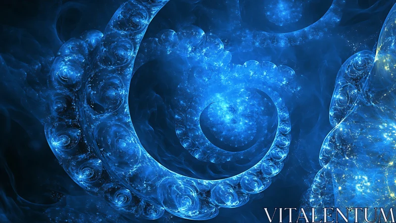 Luminescent logarithmic spirals in deep blue nebular fractal