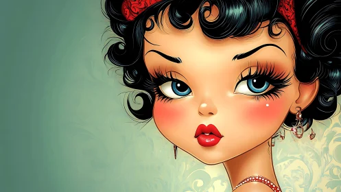 Velvet-eyed pinup girl with inky curls and cherry lips.