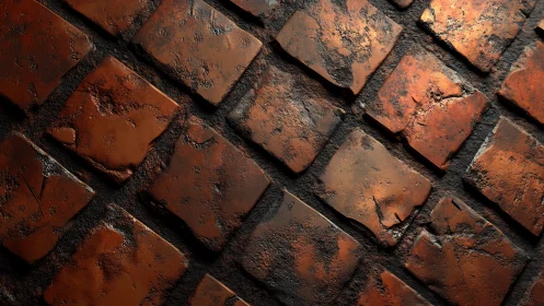 High-detail procedural render of worn terracotta floor tiles