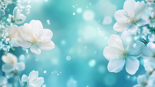 White Blossom Compositions with Bokeh: Depth-of-Field Photorealistic Rendering