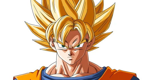 Anime warrior with golden spiked hair in focused pose.