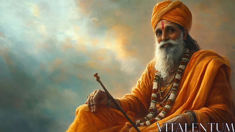 Saffron sky elder smiling through clouds of quiet wisdom.