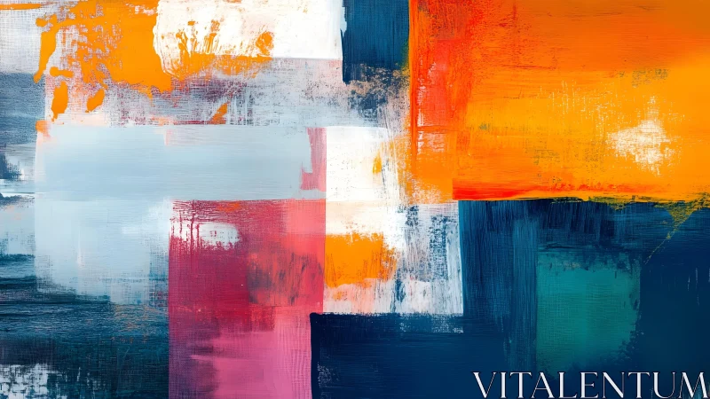 Bold Abstract Painting with Vibrant Orange and Blue Blocks.