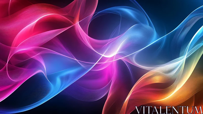 Neon light waves flow across dark gradient cosmic background.