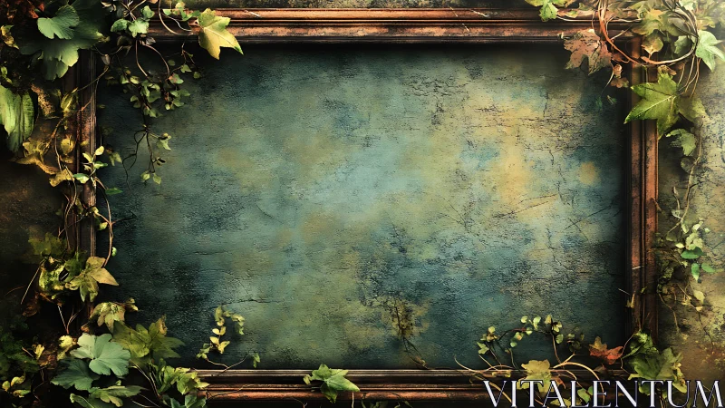 Weathered empty frame rests in lush overgrown greenery