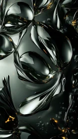 Liquid chrome blooms drift through deep emerald shadows.