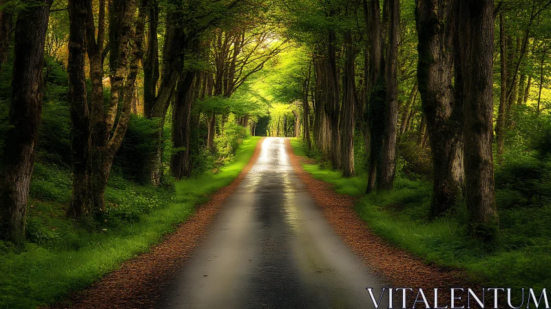 Tree-Lined Rural Path With Asymmetrical Canopy Creating Atmospheric Perspective Vanishing Point