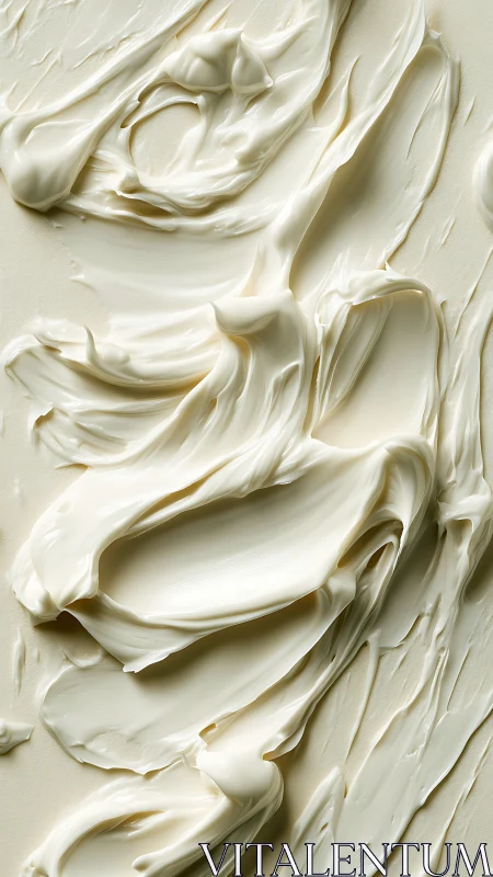 Macro study of viscous cream strata and shear deformation patterns.