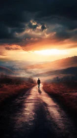 Evening walk toward a glowing, hope filled horizon.