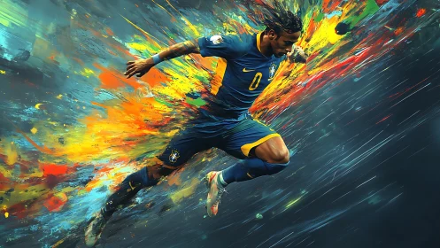 Dynamic football sprint rendered with explosive color vector motion
