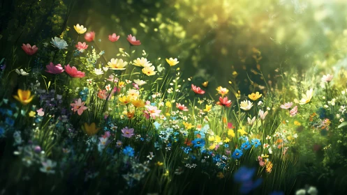 Colorful Wildflower Garden in Sunlight.