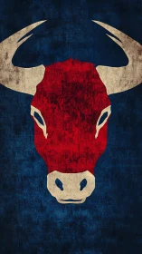 Distressed red bull head emblem on deep textured blue field