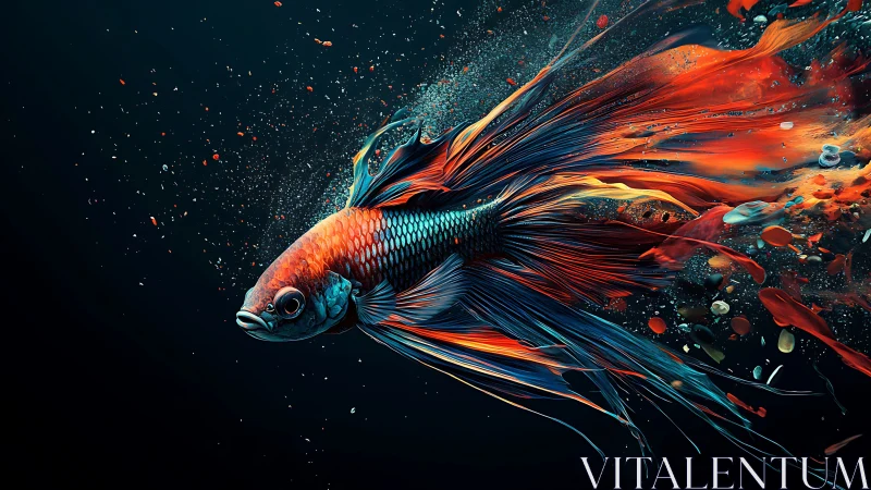 Glowing betta fish trailing ribbons of vivid ocean color.